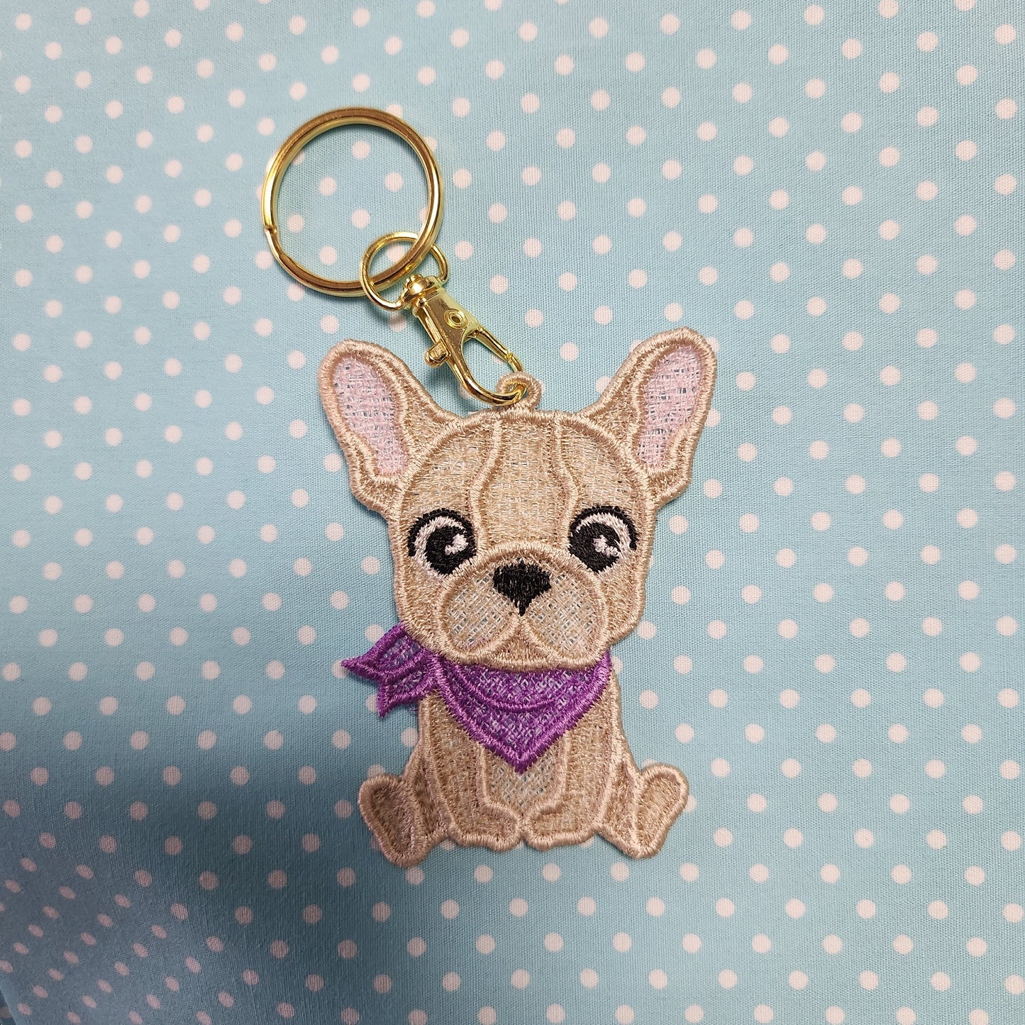 Too cute! French bulldog lace embroidery charm