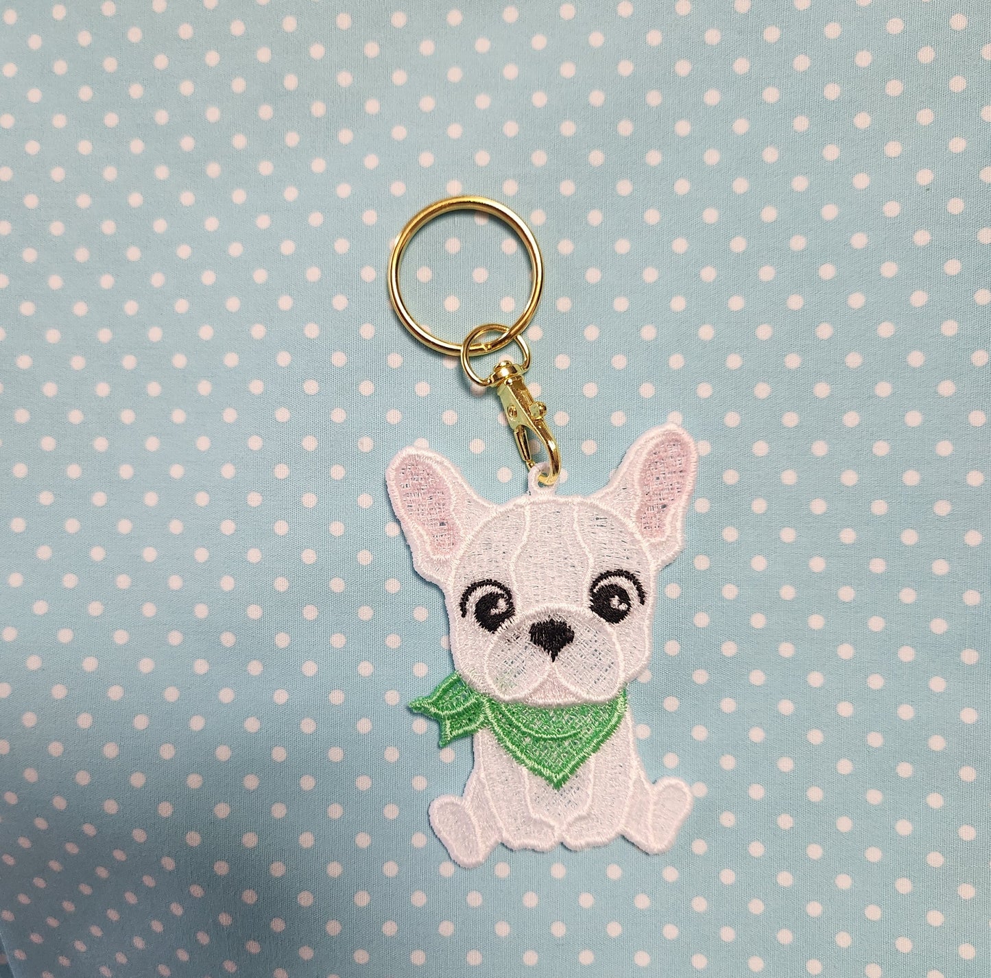 Too cute! French bulldog lace embroidery charm