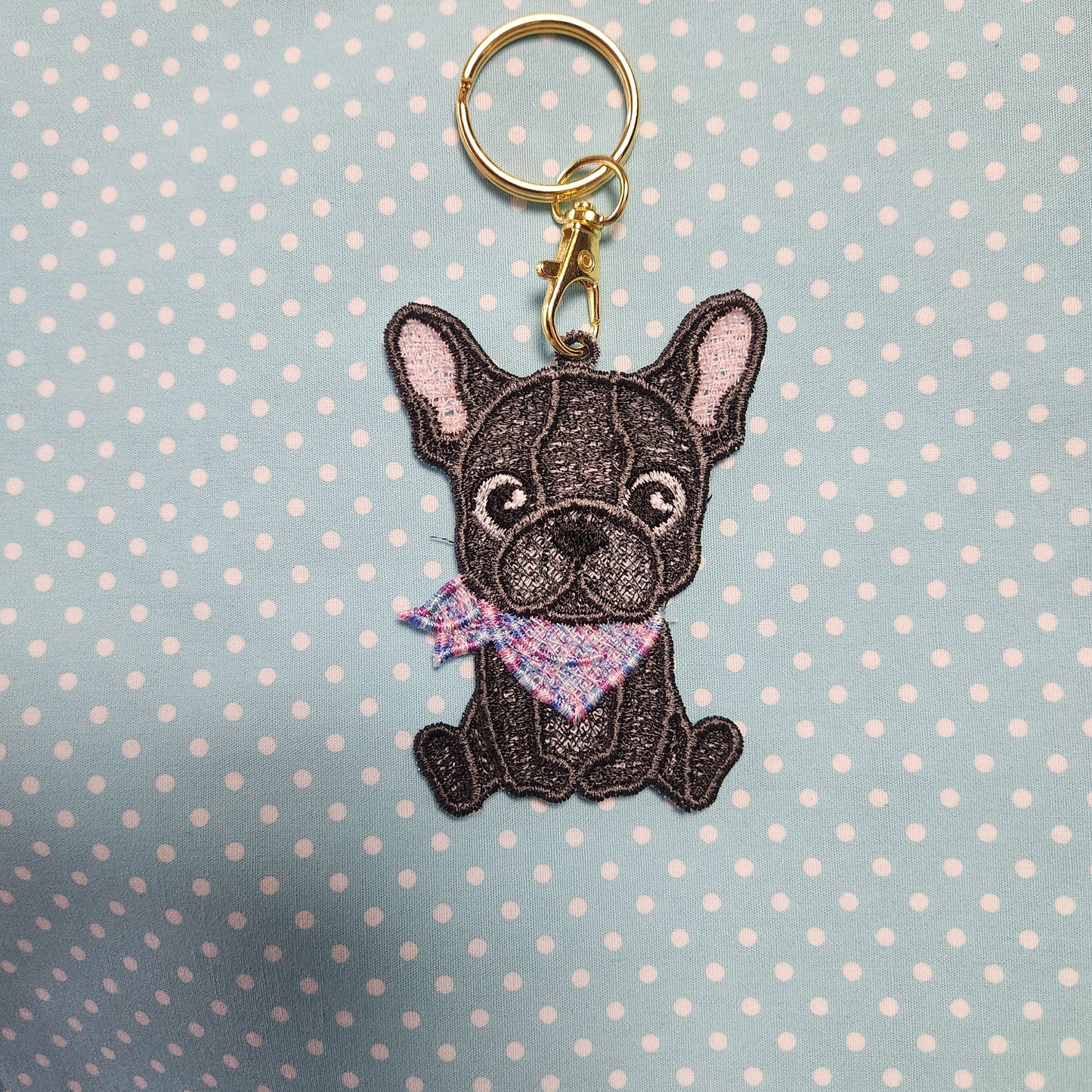 Too cute! French bulldog lace embroidery charm