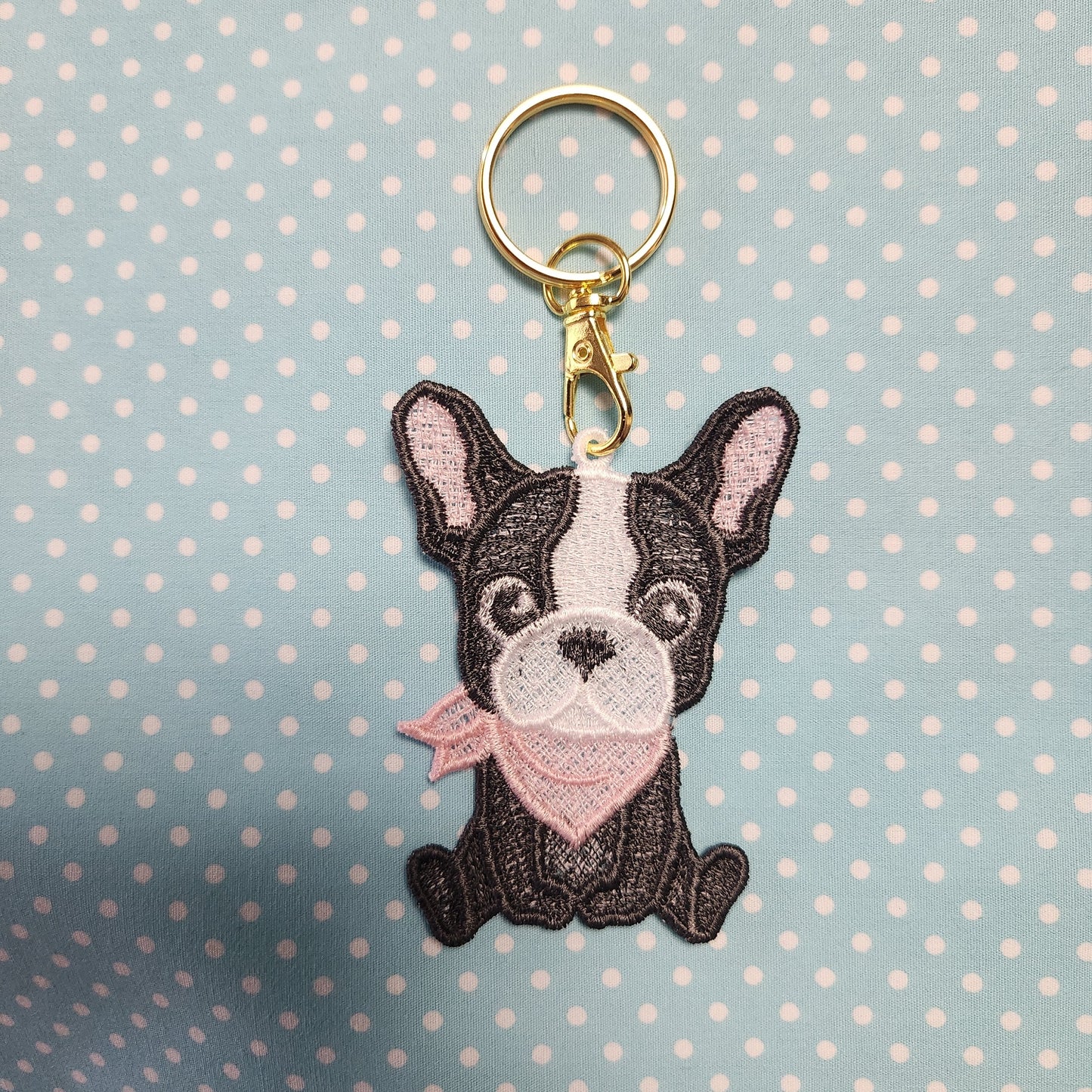 Too cute! French bulldog lace embroidery charm