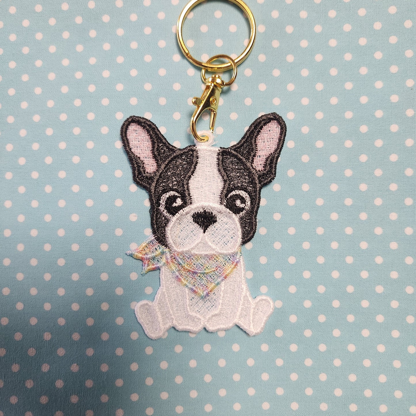 Too cute! French bulldog lace embroidery charm