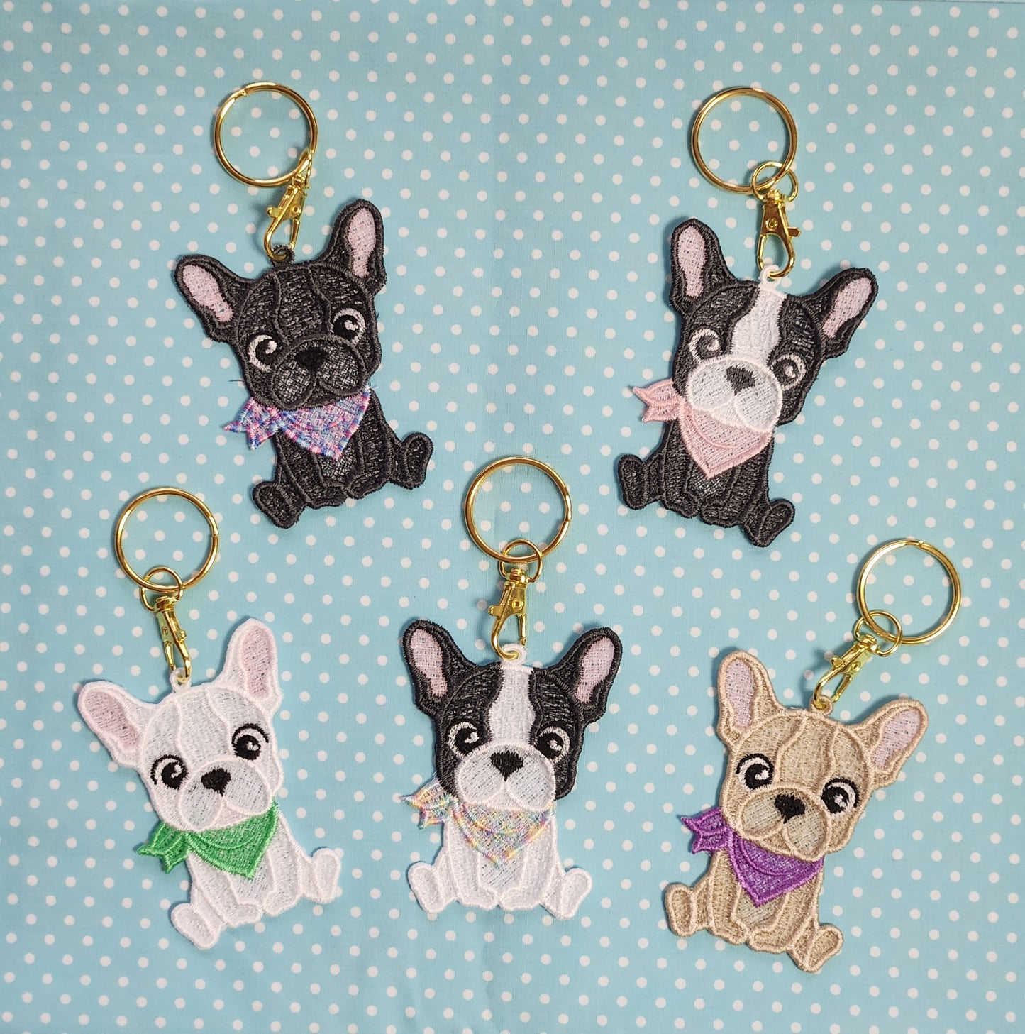 Too cute! French bulldog lace embroidery charm