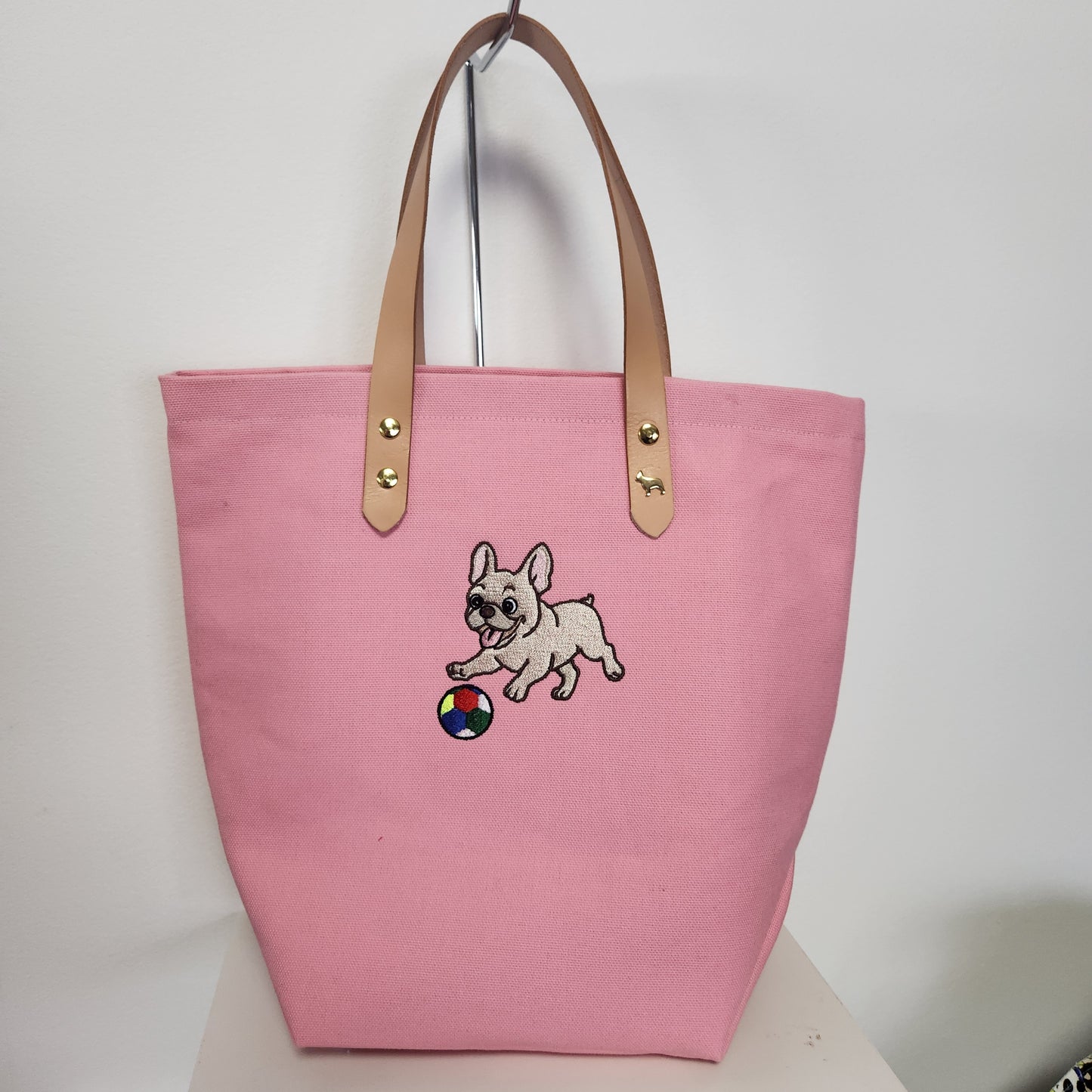 試作品大人かわいいピンク革持ち手トート