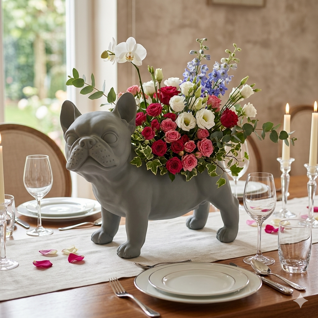 フルーツをいれてキッチンカウンターへ、お花を入れてテーブルへ