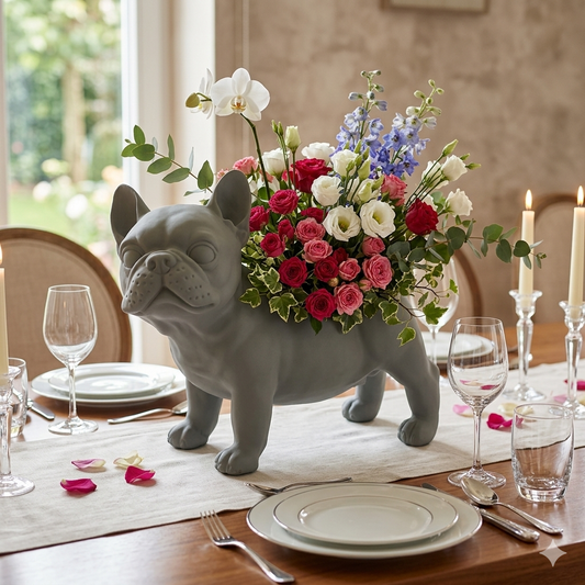 フルーツをいれてキッチンカウンターへ、お花を入れてテーブルへ