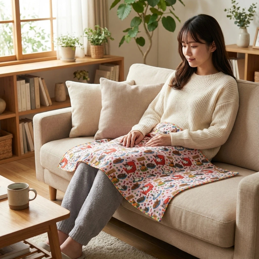 おくるみとして、ひざ掛けとして、カフェマット等用途は色々