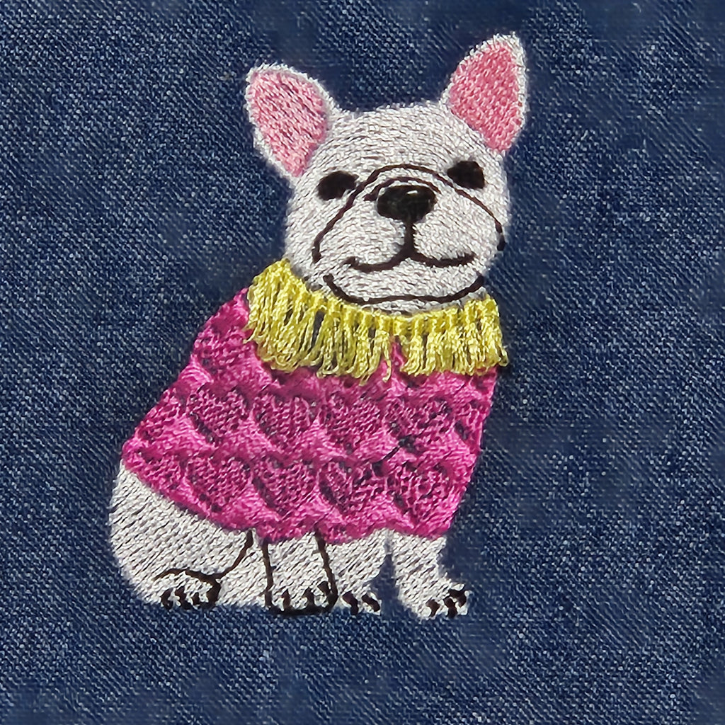 ピンクのハート柄Tセーターとフリンジの襟刺繍がかわいいエコバッグ