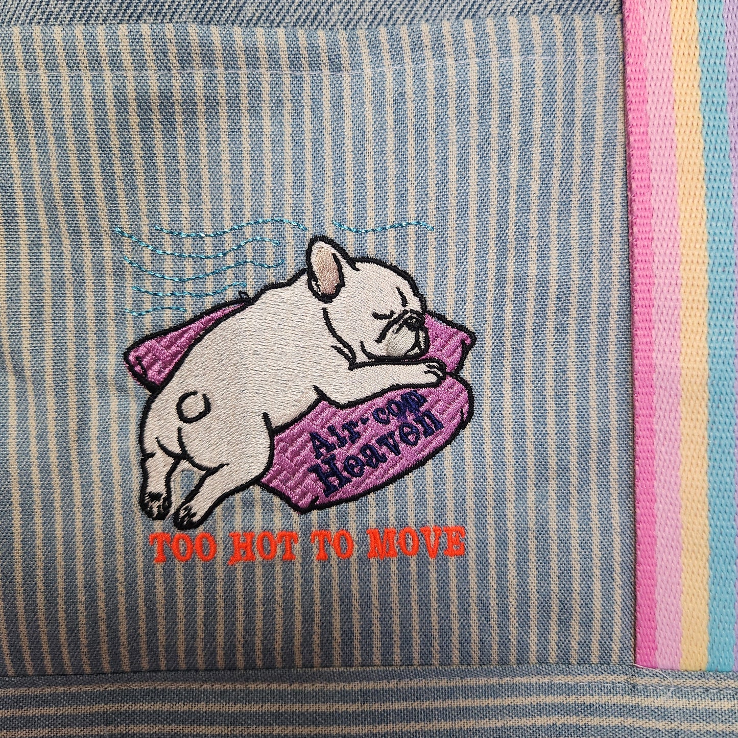 （プレゼント付き）2-WAY エアコンブヒ刺繍の大型デニム👜 2-WAY Air-con Heaven Frenchie embroidered large tote