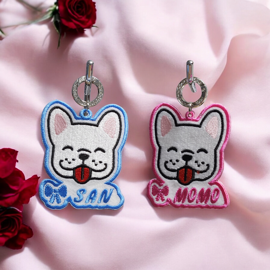 ミシン刺繍でつくったかわいフレブルネームタグ　両面もできます！