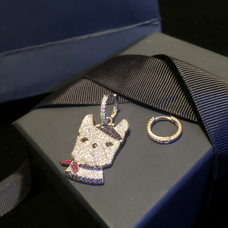 Pendentif / Boucles d'Oreilles Bouledogue Français en Argent Sterling avec Zircone
