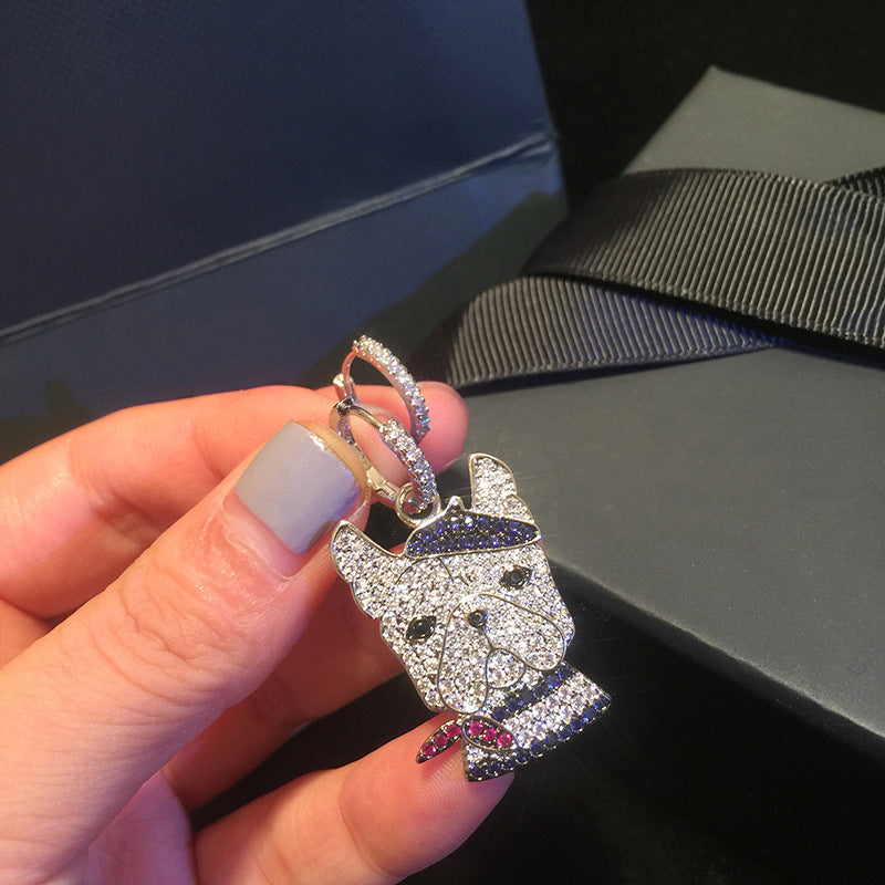 Pendentif / Boucles d'Oreilles Bouledogue Français en Argent Sterling avec Zircone