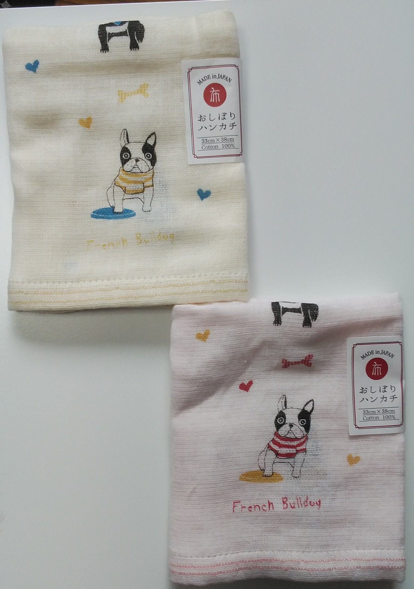 French bulldog gauze towel and handkerchief from Imabari