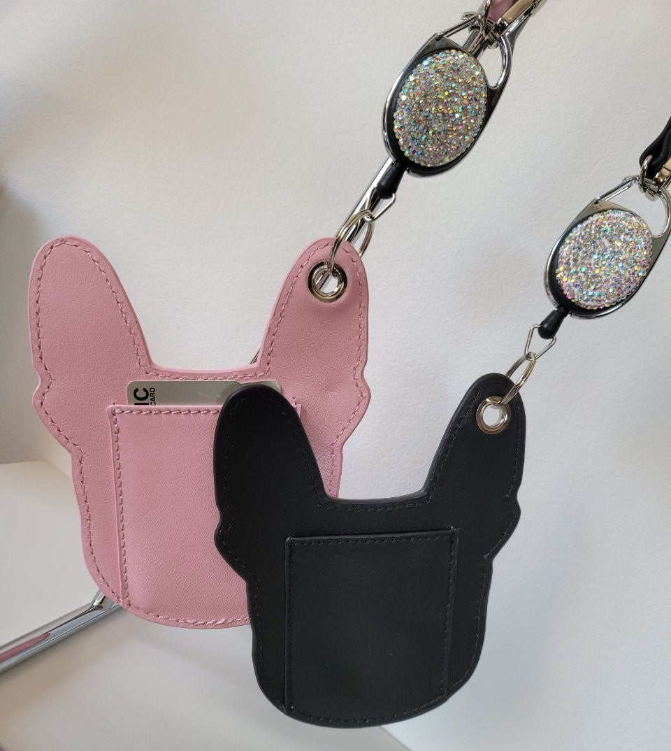 French Bulldog Pass Case with Rhinestone Glitter Reel